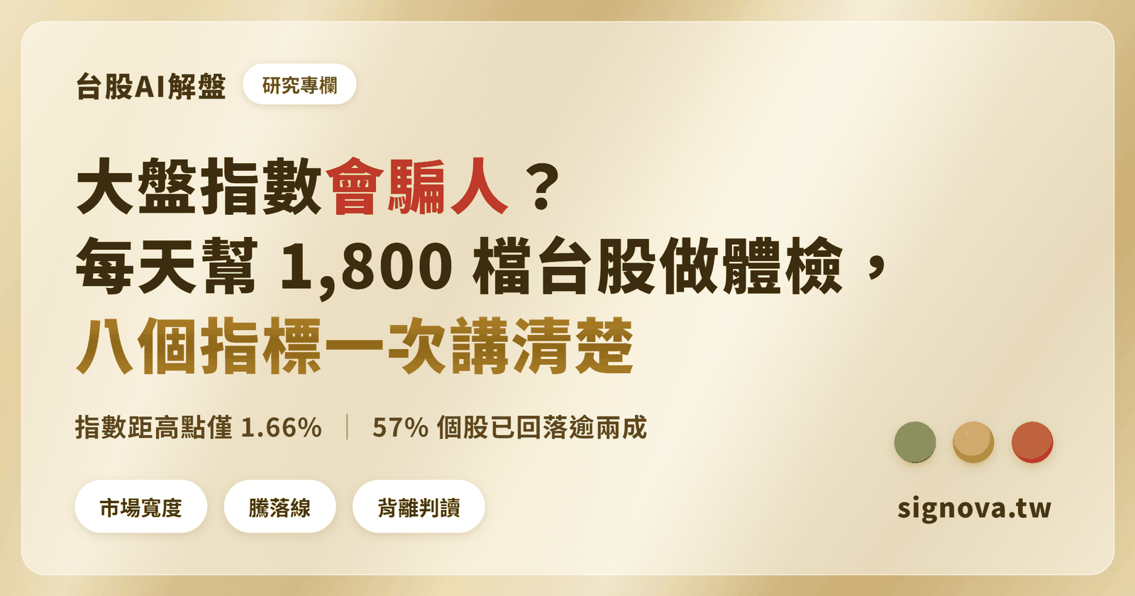 大盤指數會騙人？我們每天幫 1,800 檔台股做體檢，八個指標一次講清楚